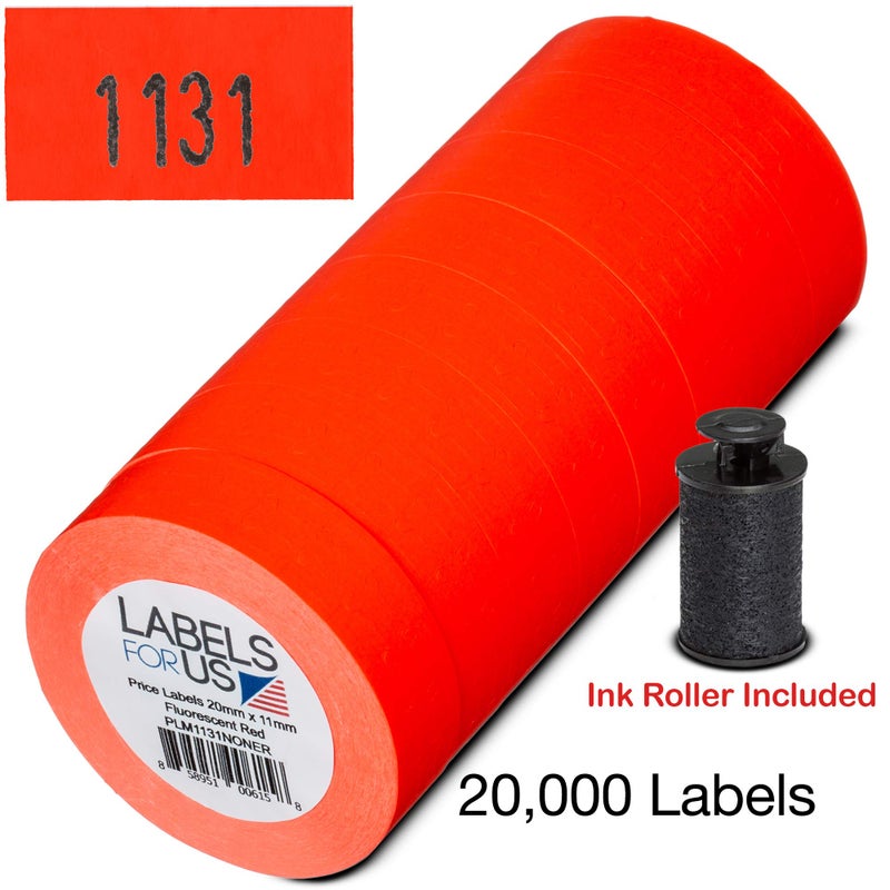 Labels for Us Labels for Monarch 1131 Labeler - Fluorescent Red - 20,000 Labels - Pack with 8 Rolls - Ink Roller Included - Made and Delivered by Labels for Us - Image 4